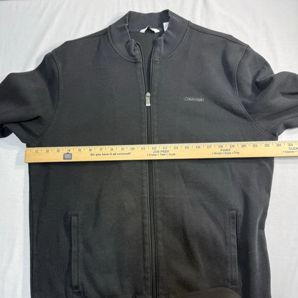 Calvin Klein Men's Size Large Full Zip Sweater‎ Jacket Pockets Logo Faded Black